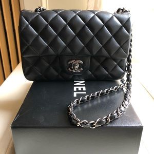 Chanel Black Lambskin Mini Flap Bag with Ruthenium